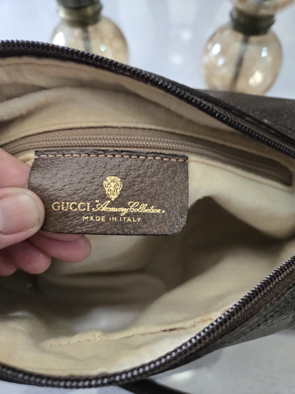 Gucci Monogram Crossbody Bag in Brown/Tan with Green & Red Stripe - Picture 9 of 10